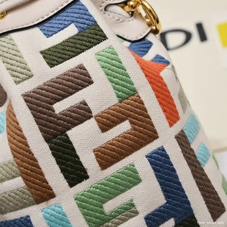 Affordable FF with Handle In Beige Woven Tresor Bucket Mon Mini Motif Bag Fendi Canvas 0505